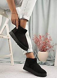 KADIN BOT SİYAH  KIŞLIK MİNİ İÇİ KÜRKLÜ BOT