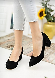 Kadın Ayakkabı Siyah Süet Kısa Topuklu Kapalı Kova Ayakkabı Günlük Ayakkabı 5 cm