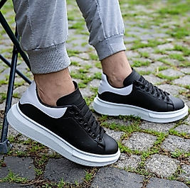 Sneaker Unisex Siyah Beyaz Alexander Mcqueen Kalın Taban Günlük Spor Yürüyüş Ayakkabı