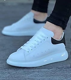 Sneaker Unisex Alexander Mcqueen Kalın Taban Günlük Spor Yürüyüş Ayakkabı Şeffaf Taban Beyaz-Siyah