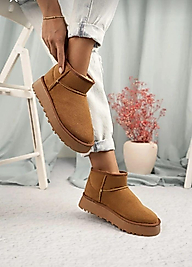 KADIN BOT TABA KAHVE KIŞLIK MİNİ İÇİ KÜRKLÜ BOT