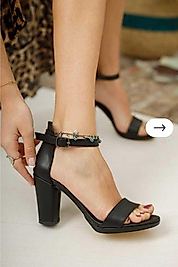 Kadın Tek Bant Siyah Cilt  Plartfom Yüksek Topuklu Abiye Sandalet Klasik Topuklu Ayakkabı 9 Cm