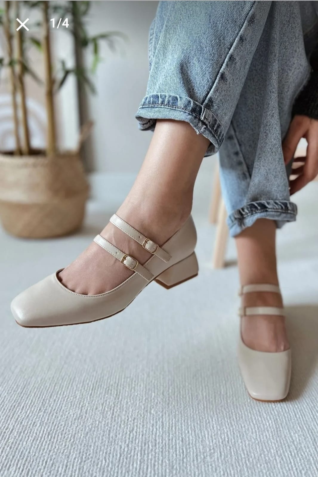 Kadın Mary Jane Rugan Ten Arkası Kapalı Çift Bant Kare Burunlu Baretli Kısa Blok Topuklu Ayakkabı 3 cm