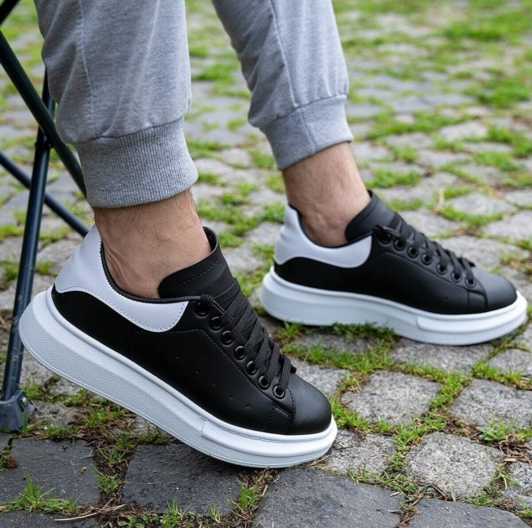Sneaker Unisex Siyah Beyaz Alexander Mcqueen Kalın Taban Günlük Spor Yürüyüş Ayakkabı