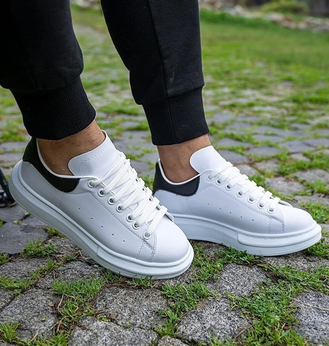 Sneaker Unisex Beyaz Siyah Alexander Mcqueen Kalın Taban Günlük Spor Yürüyüş Ayakkabı