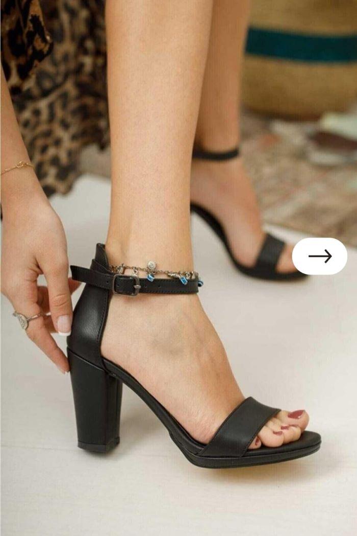 Kadın Tek Bant Siyah Cilt  Plartfom Yüksek Topuklu Abiye Sandalet Klasik Topuklu Ayakkabı 9 Cm